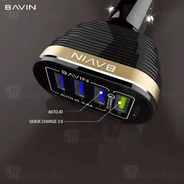 شارژر فندکی باوین Bavin PC587 4U QC3.0 Auto-Id USB Car Charger توان 20 وات همراه با کابل